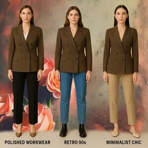 Jennifer James Womens Blazer 12 Brown Double Breasted Retro 90s Career Jacket